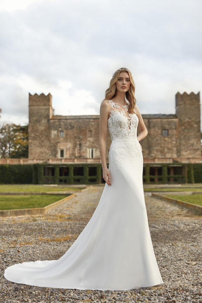 Aeryn San Patrick Pronovias 2021 robe de mariée dentelle sirène évasée trapèze crêpe Muses